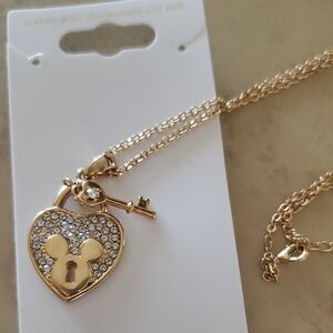 Disney Gold Heart Locket Necklace with Key Charm Made With Swavorski Crystals